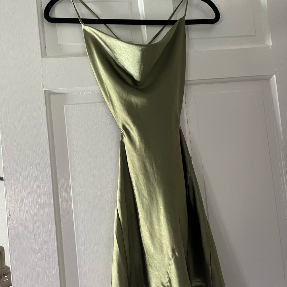 Beautiful, satin, forest green semi formal dress.